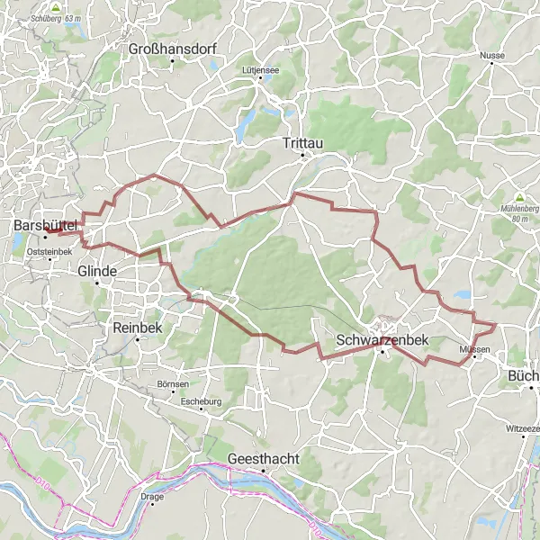 Map miniature of "Witzhave to Willinghusen Gravel Loop" cycling inspiration in Schleswig-Holstein, Germany. Generated by Tarmacs.app cycling route planner