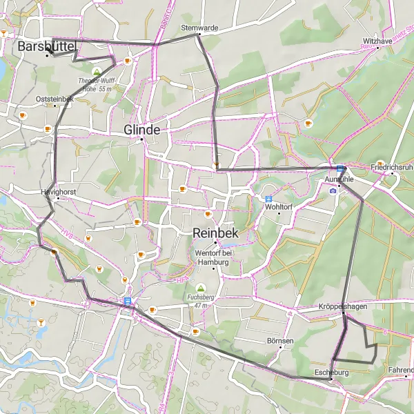 Karten-Miniaturansicht der Radinspiration "Rundtour durch Neuschönningstedt und Börnsen" in Schleswig-Holstein, Germany. Erstellt vom Tarmacs.app-Routenplaner für Radtouren