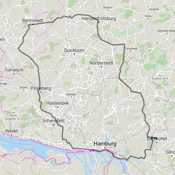 Karten-Miniaturansicht der Radinspiration "Hamburgisches Hügelland Tour" in Schleswig-Holstein, Germany. Erstellt vom Tarmacs.app-Routenplaner für Radtouren