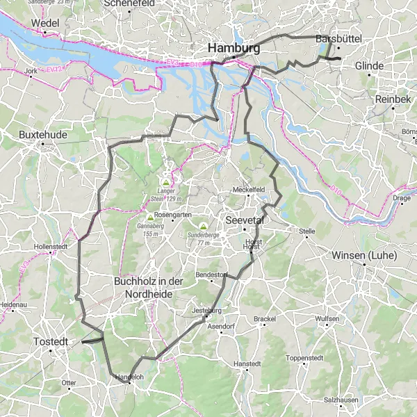 Karten-Miniaturansicht der Radinspiration "Rund um Barsbüttel und Hamburg" in Schleswig-Holstein, Germany. Erstellt vom Tarmacs.app-Routenplaner für Radtouren