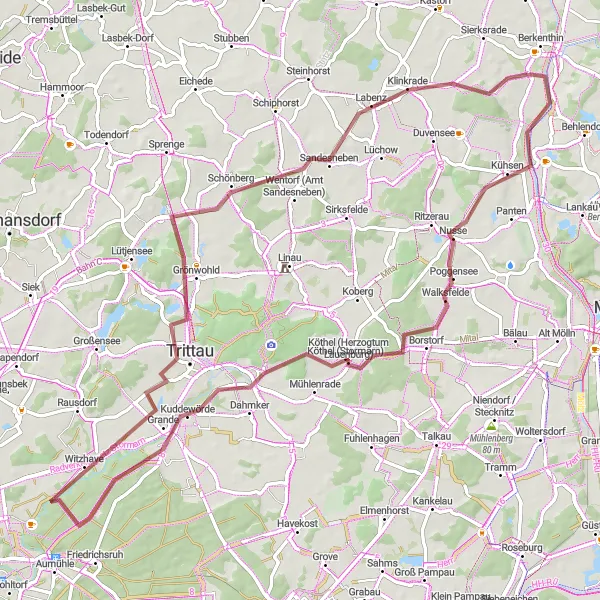 Map miniature of "Hahnheider Turm Round Trip" cycling inspiration in Schleswig-Holstein, Germany. Generated by Tarmacs.app cycling route planner