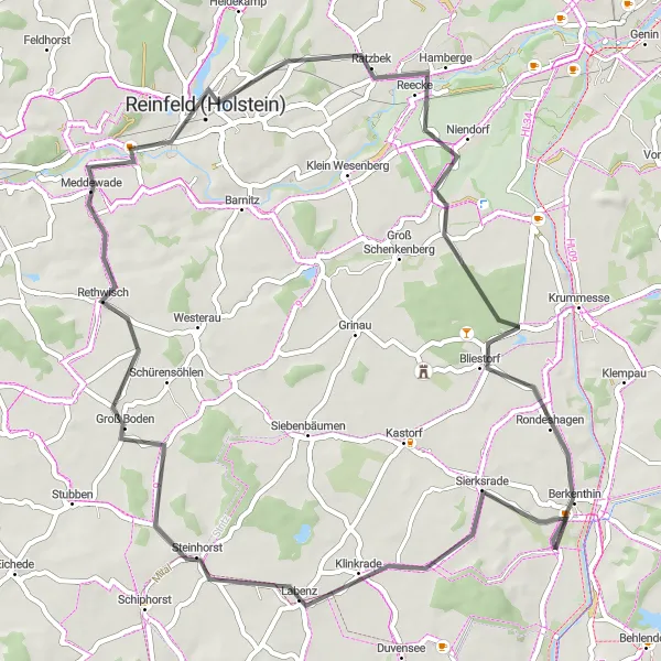 Map miniature of "Berkenthin Road Adventure" cycling inspiration in Schleswig-Holstein, Germany. Generated by Tarmacs.app cycling route planner