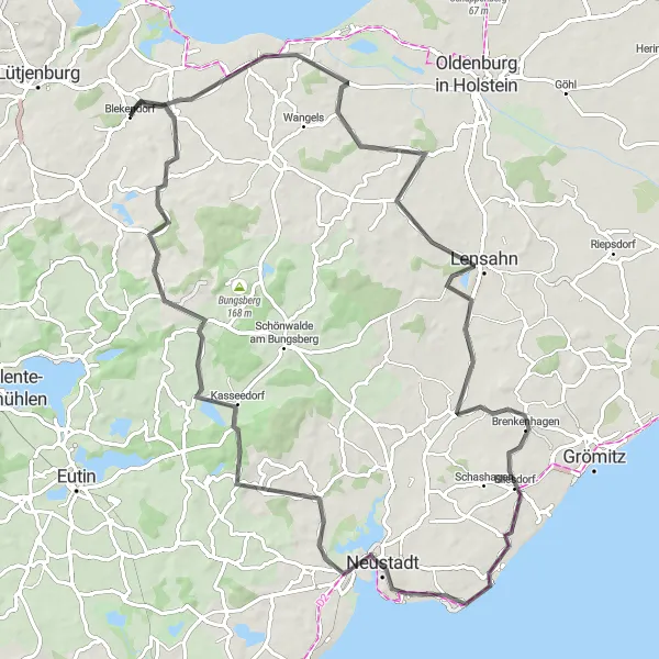 Map miniature of "Harmsdorf to Rathlau Road Challenge" cycling inspiration in Schleswig-Holstein, Germany. Generated by Tarmacs.app cycling route planner