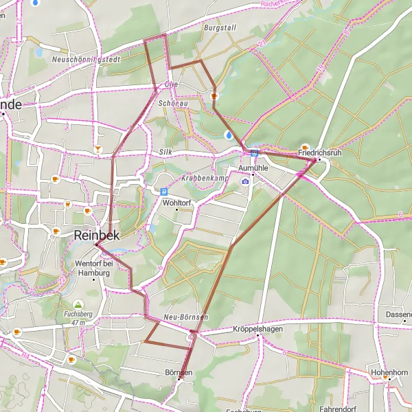 Map miniature of "Around Börnsen Gravel Route" cycling inspiration in Schleswig-Holstein, Germany. Generated by Tarmacs.app cycling route planner