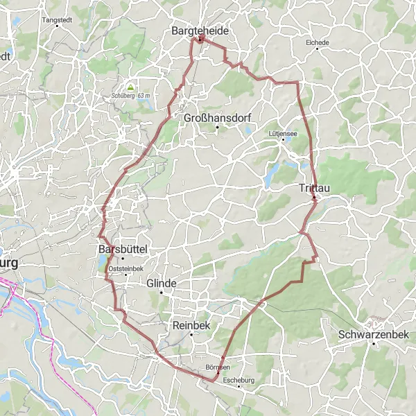 Karten-Miniaturansicht der Radinspiration "Bergedorf und Bornberg Rundtour" in Schleswig-Holstein, Germany. Erstellt vom Tarmacs.app-Routenplaner für Radtouren