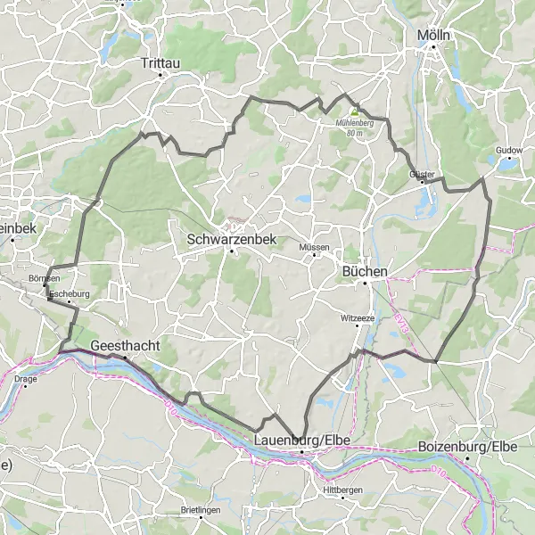 Map miniature of "Elbe Loop" cycling inspiration in Schleswig-Holstein, Germany. Generated by Tarmacs.app cycling route planner