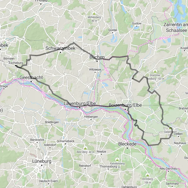 Karten-Miniaturansicht der Radinspiration "Rundfahrt von Börnsen" in Schleswig-Holstein, Germany. Erstellt vom Tarmacs.app-Routenplaner für Radtouren