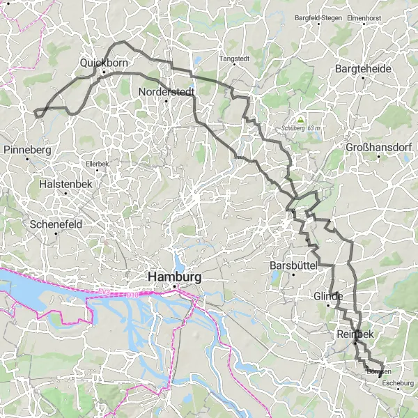 Map miniature of "Börnsen Loop" cycling inspiration in Schleswig-Holstein, Germany. Generated by Tarmacs.app cycling route planner
