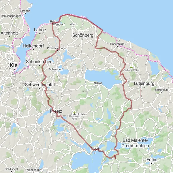 Karten-Miniaturansicht der Radinspiration "Gravel-Abenteuer rund um Plön" in Schleswig-Holstein, Germany. Erstellt vom Tarmacs.app-Routenplaner für Radtouren