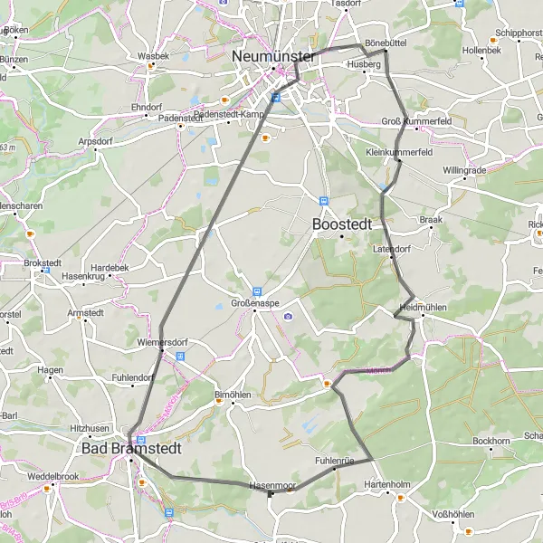 Map miniature of "Bönebüttel Loop - Road Cycling" cycling inspiration in Schleswig-Holstein, Germany. Generated by Tarmacs.app cycling route planner