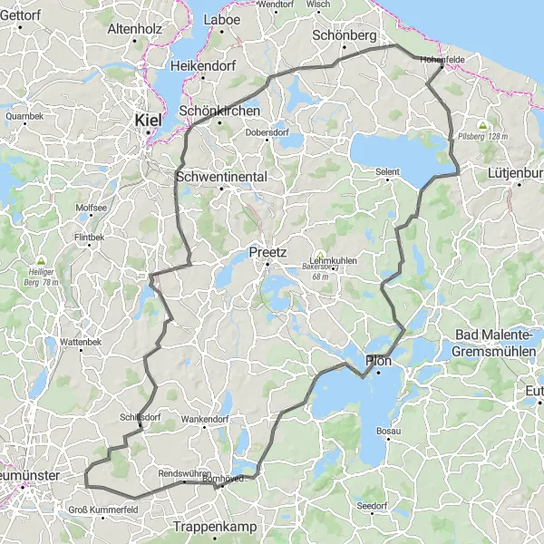 Karten-Miniaturansicht der Radinspiration "Seen und Wälder bei Plön" in Schleswig-Holstein, Germany. Erstellt vom Tarmacs.app-Routenplaner für Radtouren