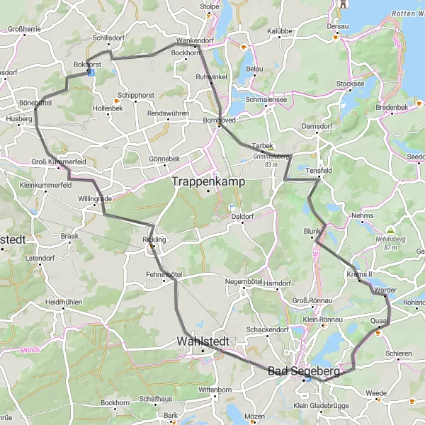 Map miniature of "Winding Paths of Schleswig-Holstein" cycling inspiration in Schleswig-Holstein, Germany. Generated by Tarmacs.app cycling route planner