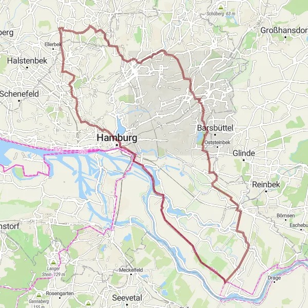 Map miniature of "Gravel Adventure in Hamburg" cycling inspiration in Schleswig-Holstein, Germany. Generated by Tarmacs.app cycling route planner
