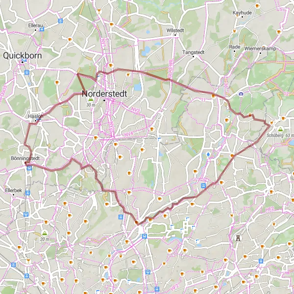 Map miniature of "Hasloh to Aussichtsterrasse Terminal 1 Gravel Loop" cycling inspiration in Schleswig-Holstein, Germany. Generated by Tarmacs.app cycling route planner