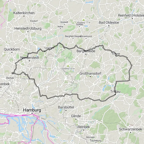 Map miniature of "Hasloh and Beyond" cycling inspiration in Schleswig-Holstein, Germany. Generated by Tarmacs.app cycling route planner