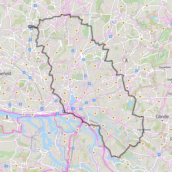 Map miniature of "Hamburg Highlights" cycling inspiration in Schleswig-Holstein, Germany. Generated by Tarmacs.app cycling route planner