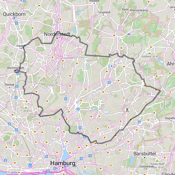 Map miniature of "Bönningstedt Loop" cycling inspiration in Schleswig-Holstein, Germany. Generated by Tarmacs.app cycling route planner