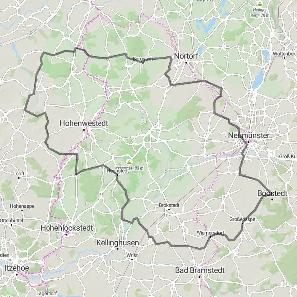Map miniature of "The Boostedt Loop" cycling inspiration in Schleswig-Holstein, Germany. Generated by Tarmacs.app cycling route planner