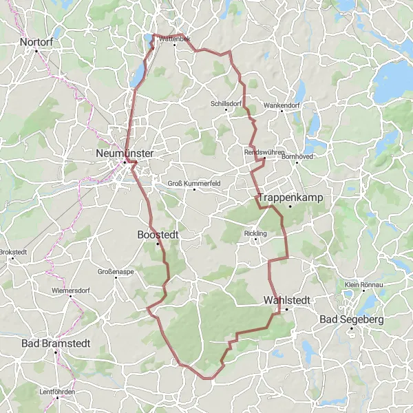 Karten-Miniaturansicht der Radinspiration "Gravel-Tour rund um Bordesholm" in Schleswig-Holstein, Germany. Erstellt vom Tarmacs.app-Routenplaner für Radtouren