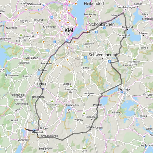 Karten-Miniaturansicht der Radinspiration "Tour zu den Sehenswürdigkeiten rund um Bordesholm" in Schleswig-Holstein, Germany. Erstellt vom Tarmacs.app-Routenplaner für Radtouren