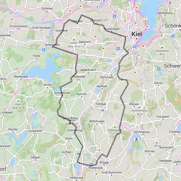 Map miniature of "Hills and Coastal Scenery" cycling inspiration in Schleswig-Holstein, Germany. Generated by Tarmacs.app cycling route planner