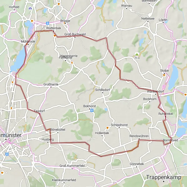 Map miniature of "Oberg to Ruhwinkel Gravel Cycling Route" cycling inspiration in Schleswig-Holstein, Germany. Generated by Tarmacs.app cycling route planner