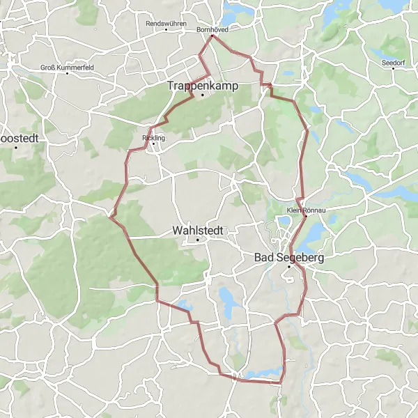 Map miniature of "Bornhöved - Neversdorf - Trappenkamp Loop" cycling inspiration in Schleswig-Holstein, Germany. Generated by Tarmacs.app cycling route planner