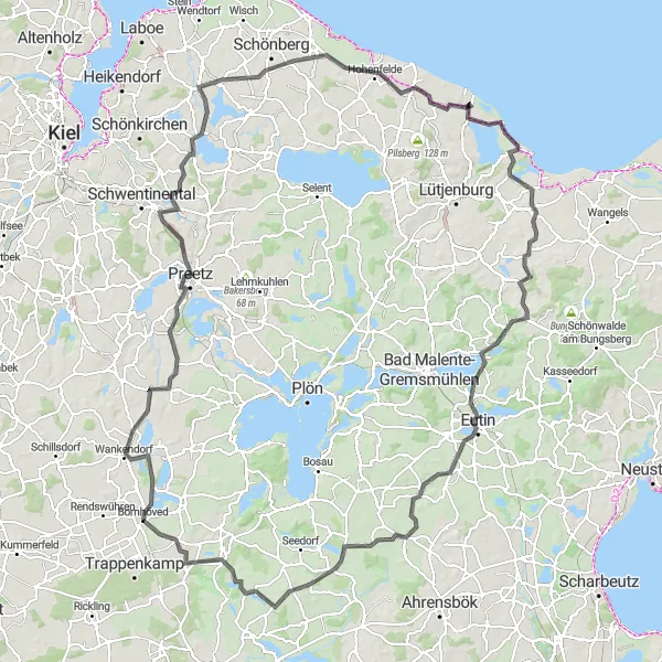 Karten-Miniaturansicht der Radinspiration "Radtour durch Seenlandschaften und Küstenorte" in Schleswig-Holstein, Germany. Erstellt vom Tarmacs.app-Routenplaner für Radtouren