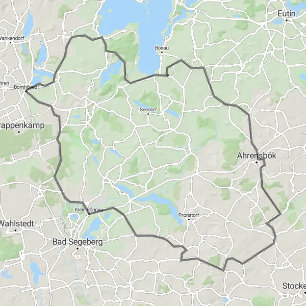 Karten-Miniaturansicht der Radinspiration "Tour durch die Seen und Wälder um Bornhöved" in Schleswig-Holstein, Germany. Erstellt vom Tarmacs.app-Routenplaner für Radtouren