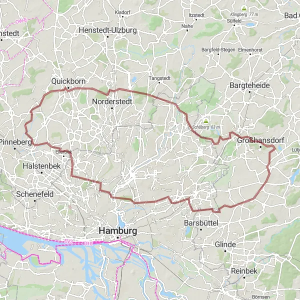 Map miniature of "The Quickborn and Beyond" cycling inspiration in Schleswig-Holstein, Germany. Generated by Tarmacs.app cycling route planner