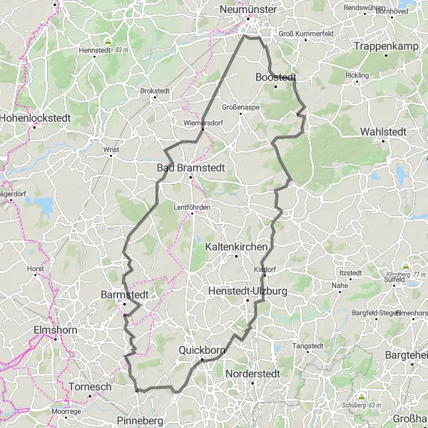 Map miniature of "Borstel-Hohenraden to Barmstedt and Wulfsmühle Loop" cycling inspiration in Schleswig-Holstein, Germany. Generated by Tarmacs.app cycling route planner