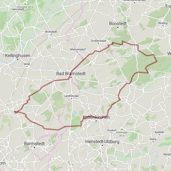 Map miniature of "Bad Bramstedt Gravel Tour" cycling inspiration in Schleswig-Holstein, Germany. Generated by Tarmacs.app cycling route planner