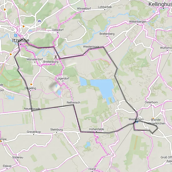 Map miniature of "Neuenbrook Loop" cycling inspiration in Schleswig-Holstein, Germany. Generated by Tarmacs.app cycling route planner
