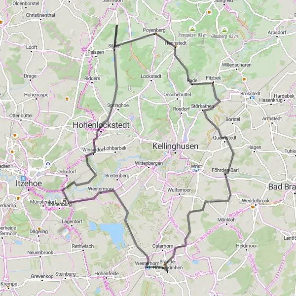 Map miniature of "Hidden Gems: Westermoor to Föhrden-Barl" cycling inspiration in Schleswig-Holstein, Germany. Generated by Tarmacs.app cycling route planner