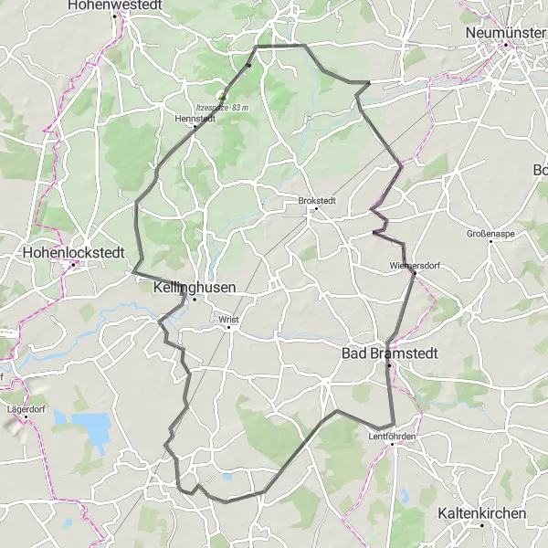 Map miniature of "Kellinghusen Road Loop" cycling inspiration in Schleswig-Holstein, Germany. Generated by Tarmacs.app cycling route planner