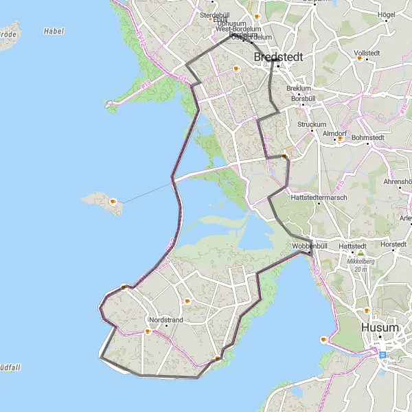 Karten-Miniaturansicht der Radinspiration "Küstenrundfahrt entlang der Deiche" in Schleswig-Holstein, Germany. Erstellt vom Tarmacs.app-Routenplaner für Radtouren