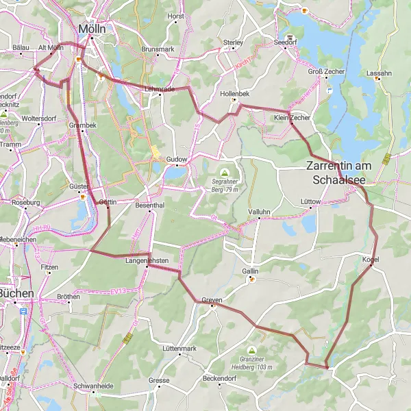 Map miniature of "Challenging Gravel Loop" cycling inspiration in Schleswig-Holstein, Germany. Generated by Tarmacs.app cycling route planner