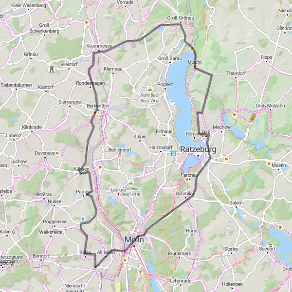 Karten-Miniaturansicht der Radinspiration "Rundtour von Breitenfelde nach Krummesse und zurück" in Schleswig-Holstein, Germany. Erstellt vom Tarmacs.app-Routenplaner für Radtouren