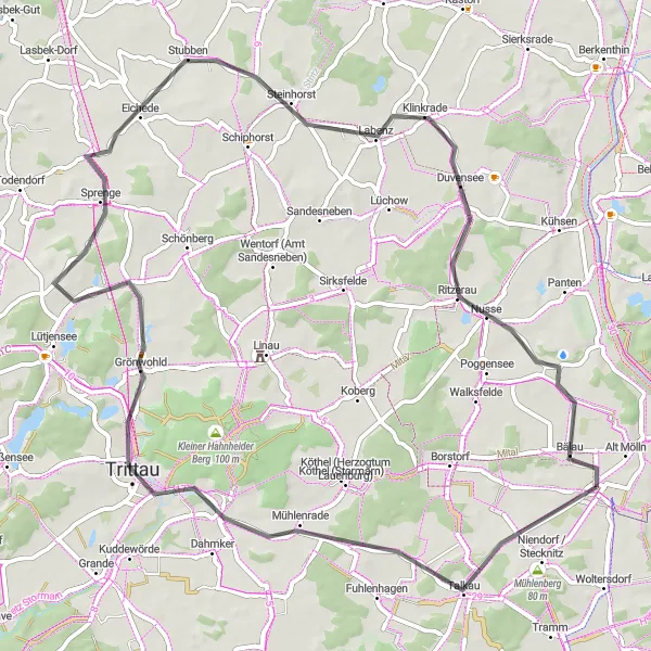 Map miniature of "Countryside Road Cycling Adventure" cycling inspiration in Schleswig-Holstein, Germany. Generated by Tarmacs.app cycling route planner