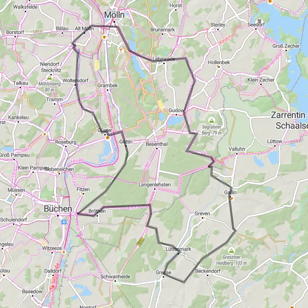 Map miniature of "Breitenfelde Loop" cycling inspiration in Schleswig-Holstein, Germany. Generated by Tarmacs.app cycling route planner