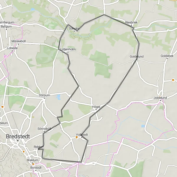 Map miniature of "Breklum-Drelsdorf Circuit" cycling inspiration in Schleswig-Holstein, Germany. Generated by Tarmacs.app cycling route planner