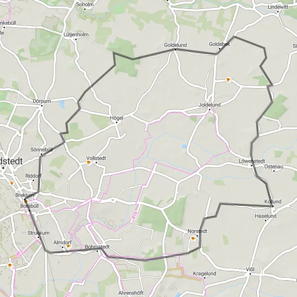 Karten-Miniaturansicht der Radinspiration "Radtour um Bohmstedt und Borsbüll" in Schleswig-Holstein, Germany. Erstellt vom Tarmacs.app-Routenplaner für Radtouren