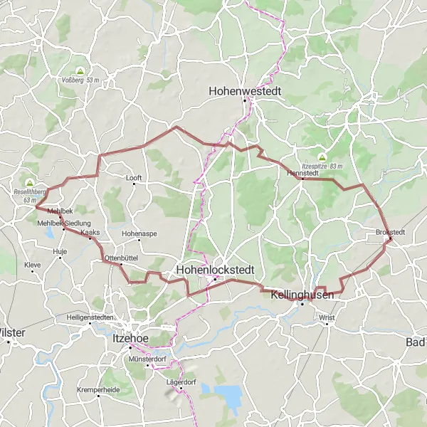 Map miniature of "Scenic Gravel Ride through Brokstedt" cycling inspiration in Schleswig-Holstein, Germany. Generated by Tarmacs.app cycling route planner