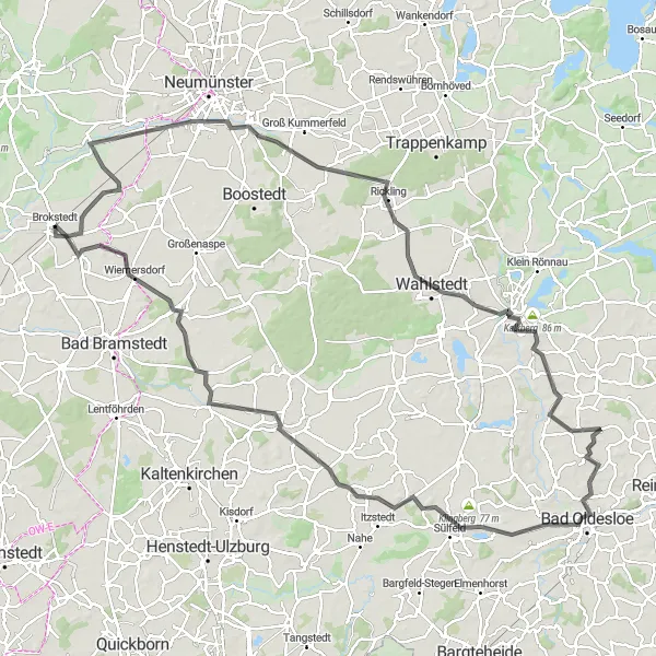 Map miniature of "Challenging Road Cycling Route towards Brokstedt" cycling inspiration in Schleswig-Holstein, Germany. Generated by Tarmacs.app cycling route planner