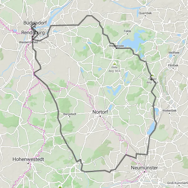 Map miniature of "Osterrönfeld Round-Trip" cycling inspiration in Schleswig-Holstein, Germany. Generated by Tarmacs.app cycling route planner