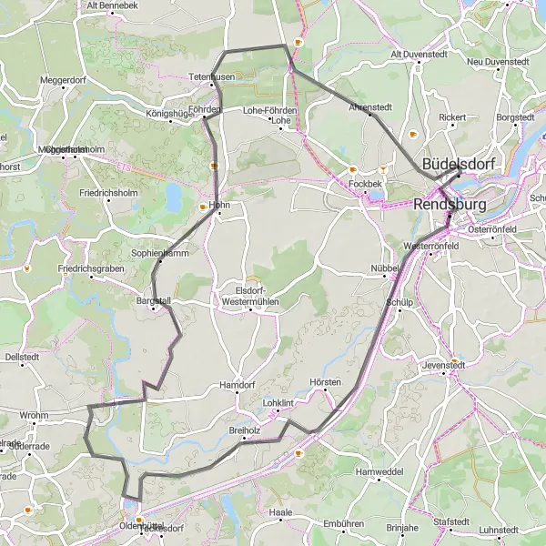 Map miniature of "Rendsburg Loop" cycling inspiration in Schleswig-Holstein, Germany. Generated by Tarmacs.app cycling route planner