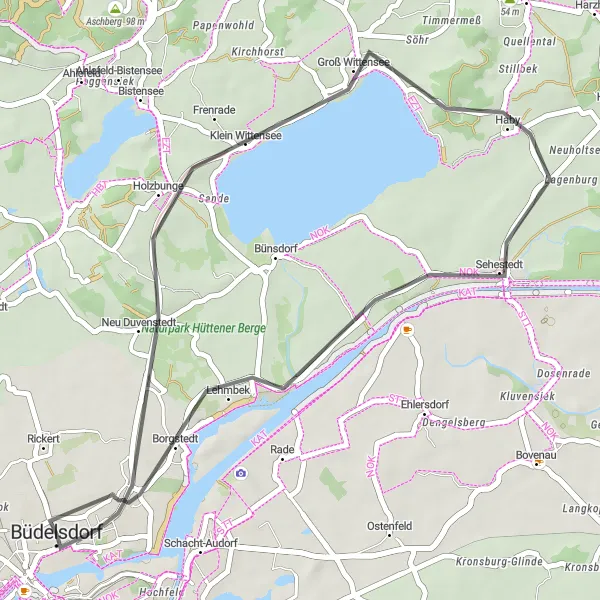 Map miniature of "Lakes and Villages Road Loop" cycling inspiration in Schleswig-Holstein, Germany. Generated by Tarmacs.app cycling route planner