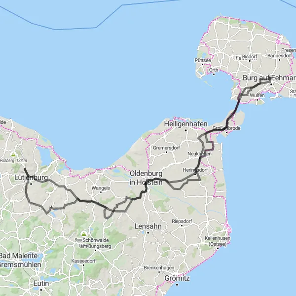 Map miniature of "Strukkamp and Oldenburg in Holstein" cycling inspiration in Schleswig-Holstein, Germany. Generated by Tarmacs.app cycling route planner