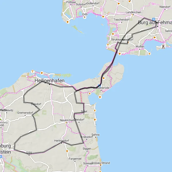 Map miniature of "Strukkamp and Fehmarnsund" cycling inspiration in Schleswig-Holstein, Germany. Generated by Tarmacs.app cycling route planner