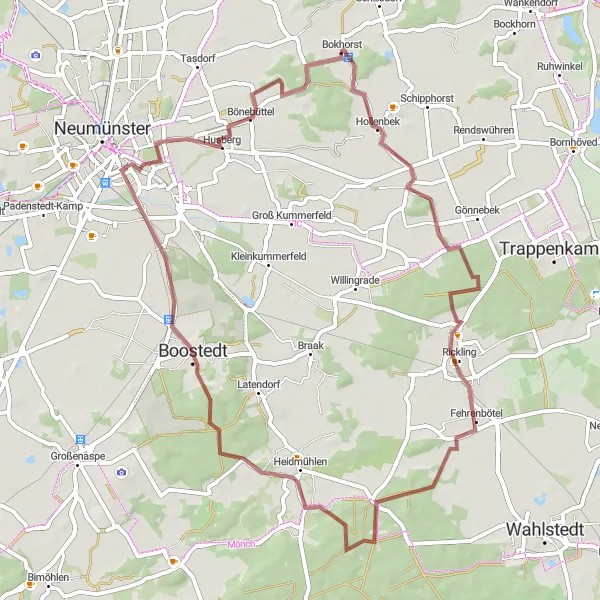Map miniature of "Rural Gravel Cycling Adventure" cycling inspiration in Schleswig-Holstein, Germany. Generated by Tarmacs.app cycling route planner